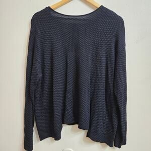 EILEEN FISHER Women Boxy Oversized Lagenlook Open Back Knit Sweater M Blue Black